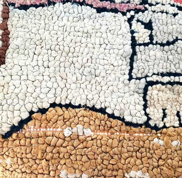 Vintage American Folk Art Hand Hooked Mat Rug Animal Theme 15 1/2" x 10 1/2"