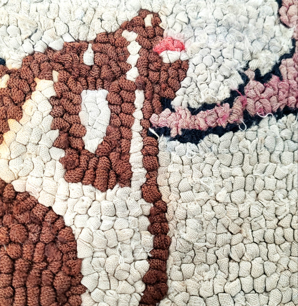 Vintage American Folk Art Hand Hooked Mat Rug Animal Theme 15 1/2" x 10 1/2"