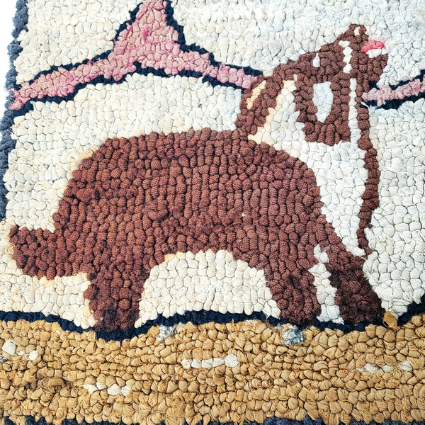 Vintage American Folk Art Hand Hooked Mat Rug Animal Theme 15 1/2" x 10 1/2"