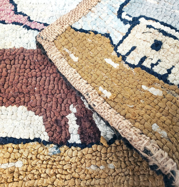 Vintage American Folk Art Hand Hooked Mat Rug Animal Theme 15 1/2" x 10 1/2"