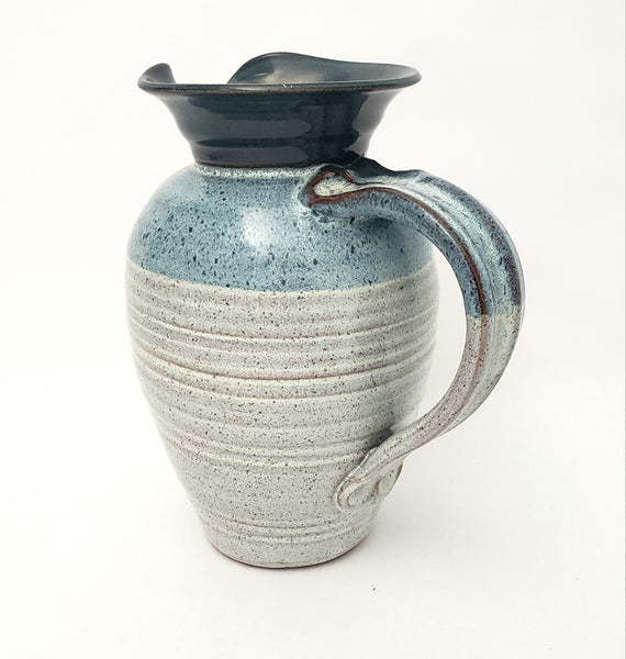 Vintage Handmade Studio Pottery Blue & White Speckled Pitcher by Merlin 1985