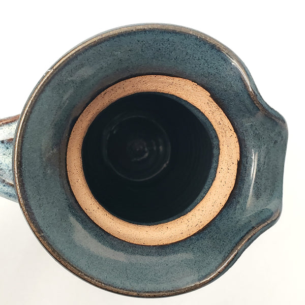 Vintage Handmade Studio Pottery Blue & White Speckled Pitcher by Merlin 1985