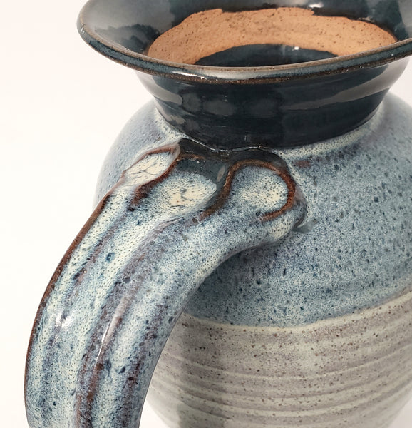 Vintage Handmade Studio Pottery Blue & White Speckled Pitcher by Merlin 1985