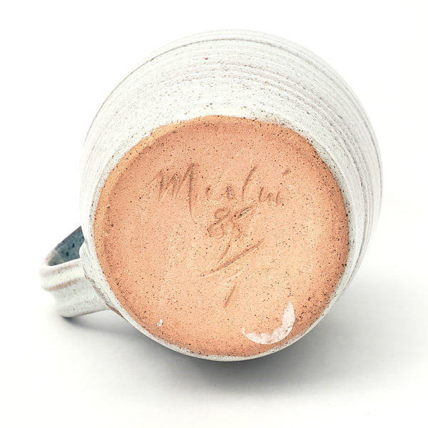 Vintage Handmade Studio Pottery Blue & White Speckled Pitcher by Merlin 1985