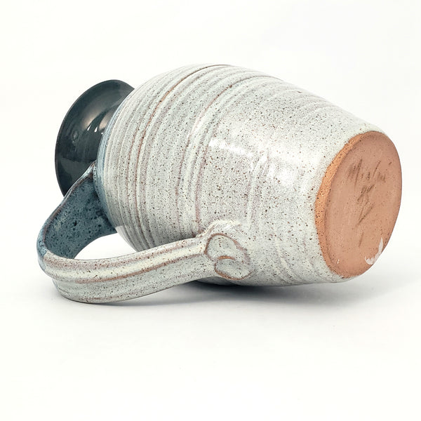 Vintage Handmade Studio Pottery Blue & White Speckled Pitcher by Merlin 1985