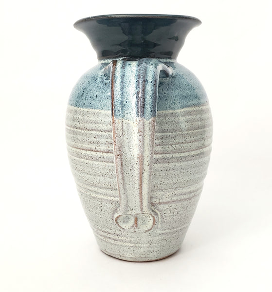 Vintage Handmade Studio Pottery Blue & White Speckled Pitcher by Merlin 1985