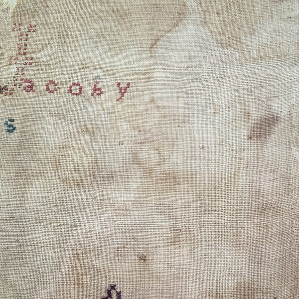 Antique Framed American School Girl Alphabet Sampler by Mary Ann Jacoby April 1832