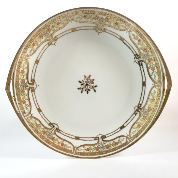 Antique Hand-Painted Porcelain Serving Plate Gold Gilt Moriage Decorated by Nippon 11 inch