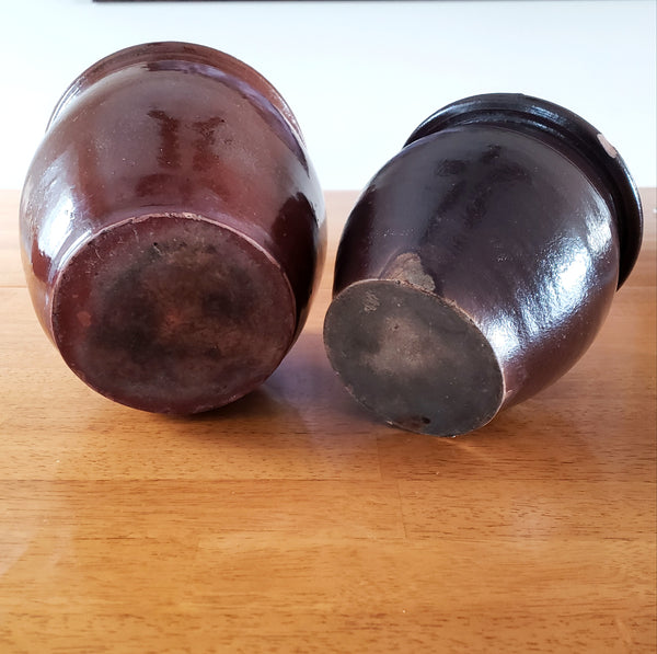 Pair of Old Glazed Crocks 2 Quart & 1 Quart