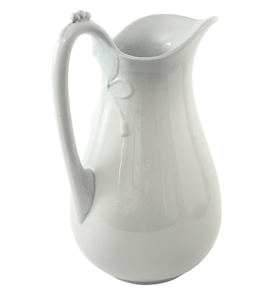 Large Antique White Ironstone Pitcher Bow & Tassel 12" by Burgess & Goddard England