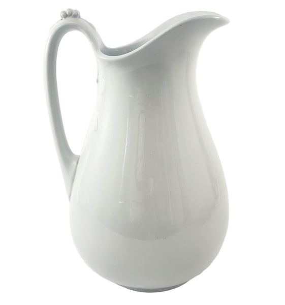 Large Antique White Ironstone Pitcher Bow & Tassel 12" by Burgess & Goddard England