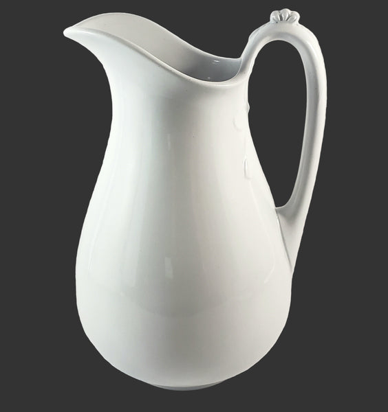 Large Antique White Ironstone Pitcher Bow & Tassel 12" by Burgess & Goddard England