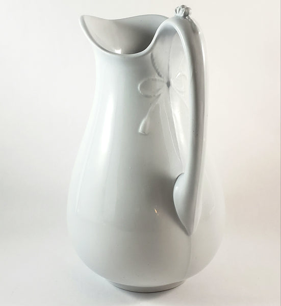 Large Antique White Ironstone Pitcher Bow & Tassel 12" by Burgess & Goddard England