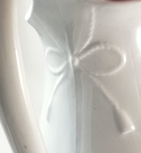 Large Antique White Ironstone Pitcher Bow & Tassel 12" by Burgess & Goddard England