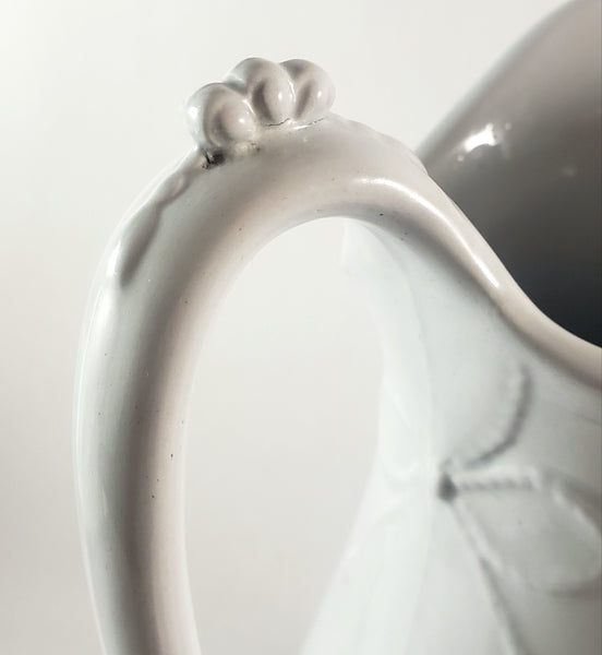 Large Antique White Ironstone Pitcher Bow & Tassel 12" by Burgess & Goddard England