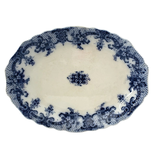 Large Antique Oval Flow Blue Serving Platter 17 ¾” ROYAL Pattern New Wharf Pottery England