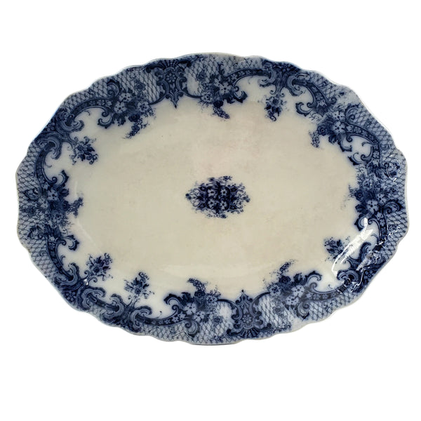 Large Antique Oval Flow Blue Serving Platter 17 ¾” ROYAL New Wharf Pottery Co. England 