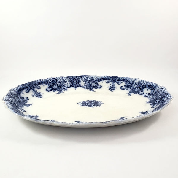 Large Antique Oval Flow Blue Serving Platter 17 ¾” ROYAL Pattern New Wharf Pottery England