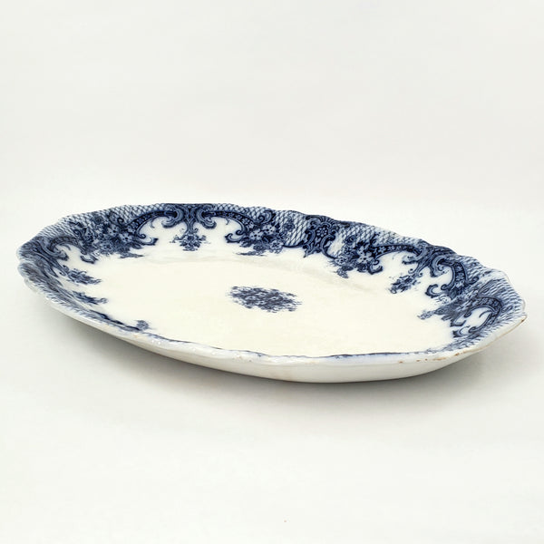 Large Antique Oval Flow Blue Serving Platter 17 ¾” ROYAL Pattern New Wharf Pottery England