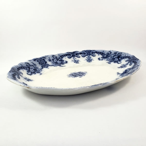 Large Antique Oval Flow Blue Serving Platter 17 ¾” ROYAL Pattern New Wharf Pottery England