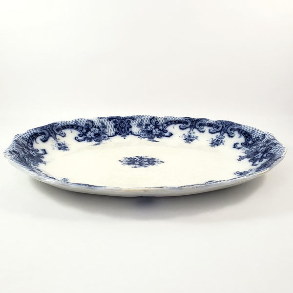 Large Antique Oval Flow Blue Serving Platter 17 ¾” ROYAL Pattern New Wharf Pottery England