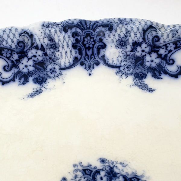 Large Antique Oval Flow Blue Serving Platter 17 ¾” ROYAL Pattern New Wharf Pottery England