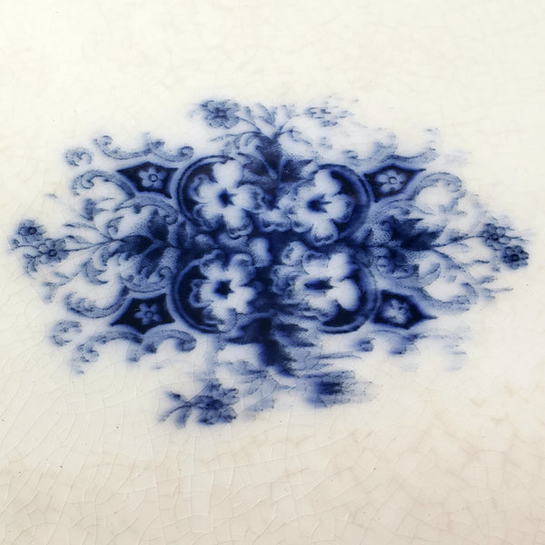 Large Antique Oval Flow Blue Serving Platter 17 ¾” ROYAL Pattern New Wharf Pottery England