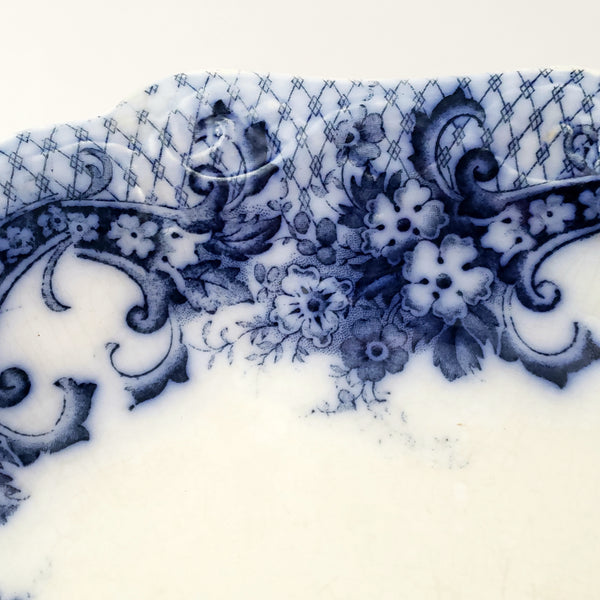 Large Antique Oval Flow Blue Serving Platter 17 ¾” ROYAL Pattern New Wharf Pottery England