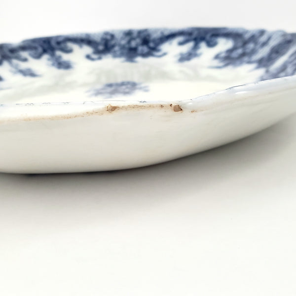 Large Antique Oval Flow Blue Serving Platter 17 ¾” ROYAL Pattern New Wharf Pottery England