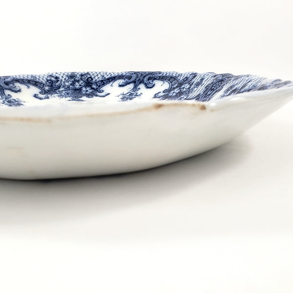 Large Antique Oval Flow Blue Serving Platter 17 ¾” ROYAL Pattern New Wharf Pottery England