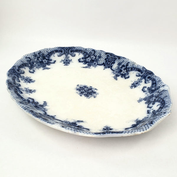 Large Antique Oval Flow Blue Serving Platter 17 ¾” ROYAL Pattern New Wharf Pottery England