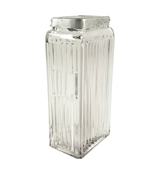 Antique Glass Spice Storage Jar Rectangular Mission Blank Label Circa 1912