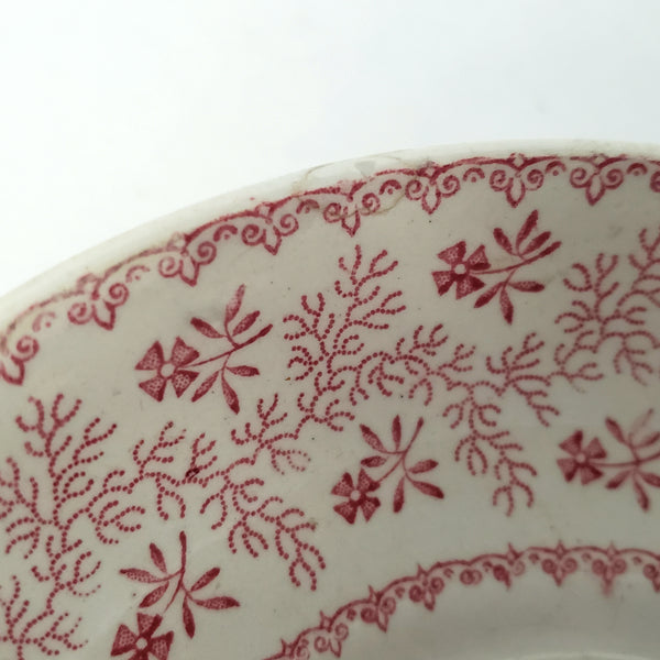 Antique Red Transferware Handleless Cup & Saucer "Agricultural Vase" RMW & Co. England