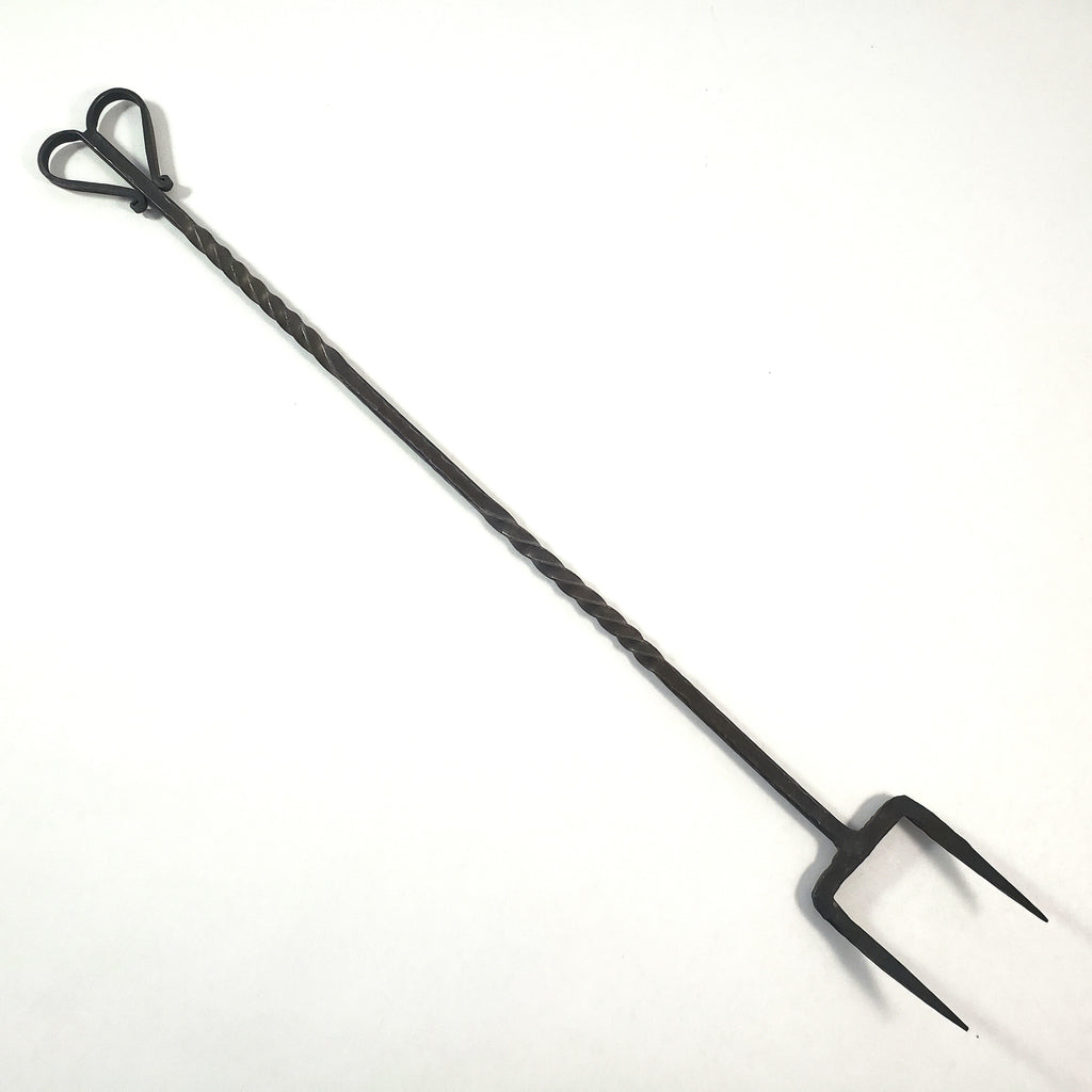 Vintage Forged Wrought Iron Flesh Fork "Heart Handle" Twisted 2 Pronged