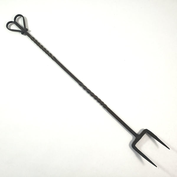 Vintage Forged Wrought Iron Flesh Fork "Heart Handle" Twisted 2 Pronged