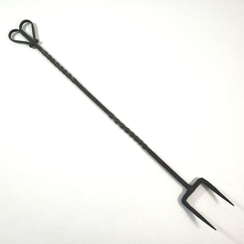 Vintage Forged Wrought Iron Flesh Fork "Heart Handle" Twisted 2 Pronged