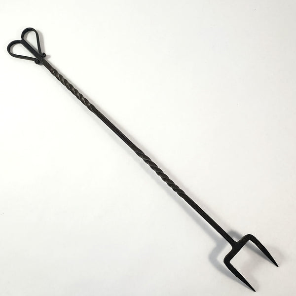 Vintage Forged Wrought Iron Flesh Fork "Heart Handle" Twisted 2 Pronged