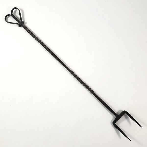 Vintage Forged Wrought Iron Flesh Fork "Heart Handle" Twisted 2 Pronged