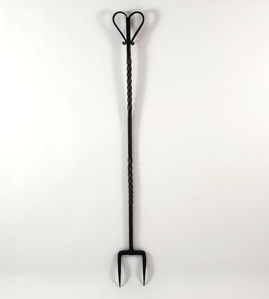 Vintage Forged Wrought Iron Flesh Fork "Heart Handle" Twisted 2 Pronged
