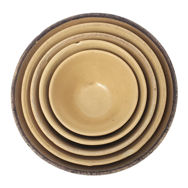 Vintage American Yellow ware Mixing Nesting Bowl Set of 5 Pink & Blue Bands