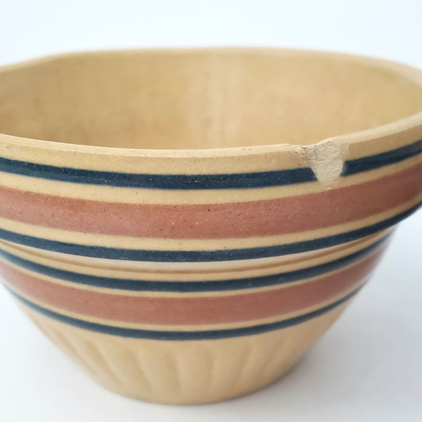 Vintage American Yellow ware Mixing Nesting Bowl Set of 5 Pink & Blue Bands