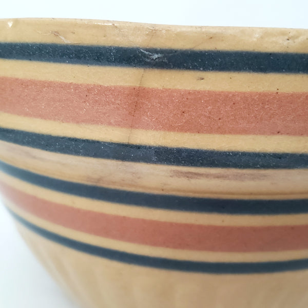 Vintage American Yellow ware Mixing Nesting Bowl Set of 5 Pink & Blue Bands