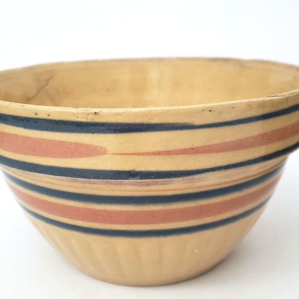 Vintage American Yellow ware Mixing Nesting Bowl Set of 5 Pink & Blue Bands