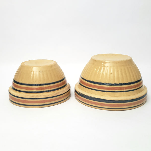 Vintage American Yellow ware Mixing Nesting Bowl Set of 5 Pink & Blue Bands