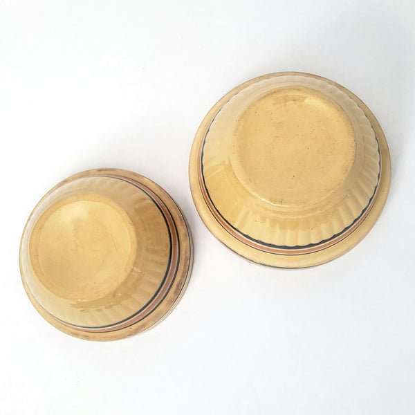 Vintage American Yellow ware Mixing Nesting Bowl Set of 5 Pink & Blue Bands