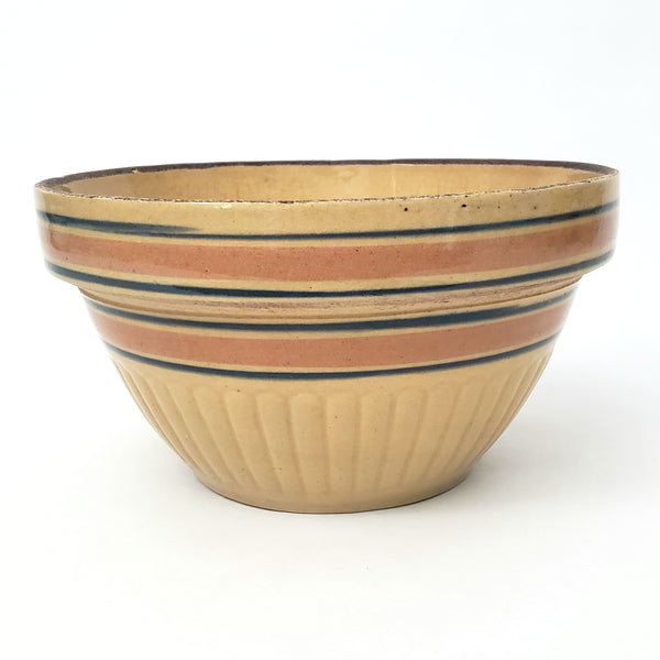 Vintage American Yellow ware Mixing Nesting Bowl Set of 5 Pink & Blue Bands