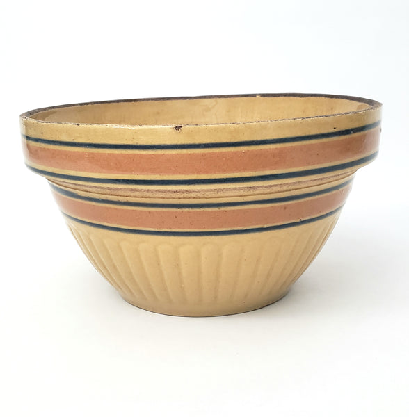 Vintage American Yellow ware Mixing Nesting Bowl Set of 5 Pink & Blue Bands