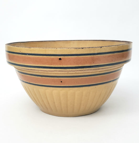 Vintage American Yellow ware Mixing Nesting Bowl Set of 5 Pink & Blue Bands