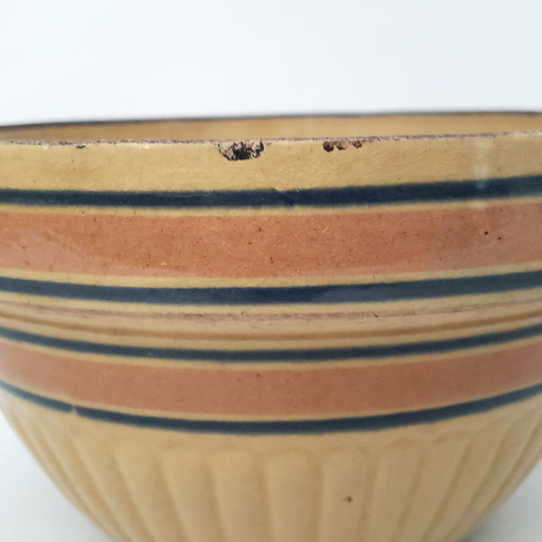 Vintage American Yellow ware Mixing Nesting Bowl Set of 5 Pink & Blue Bands