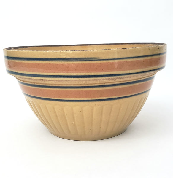 Vintage American Yellow ware Mixing Nesting Bowl Set of 5 Pink & Blue Bands